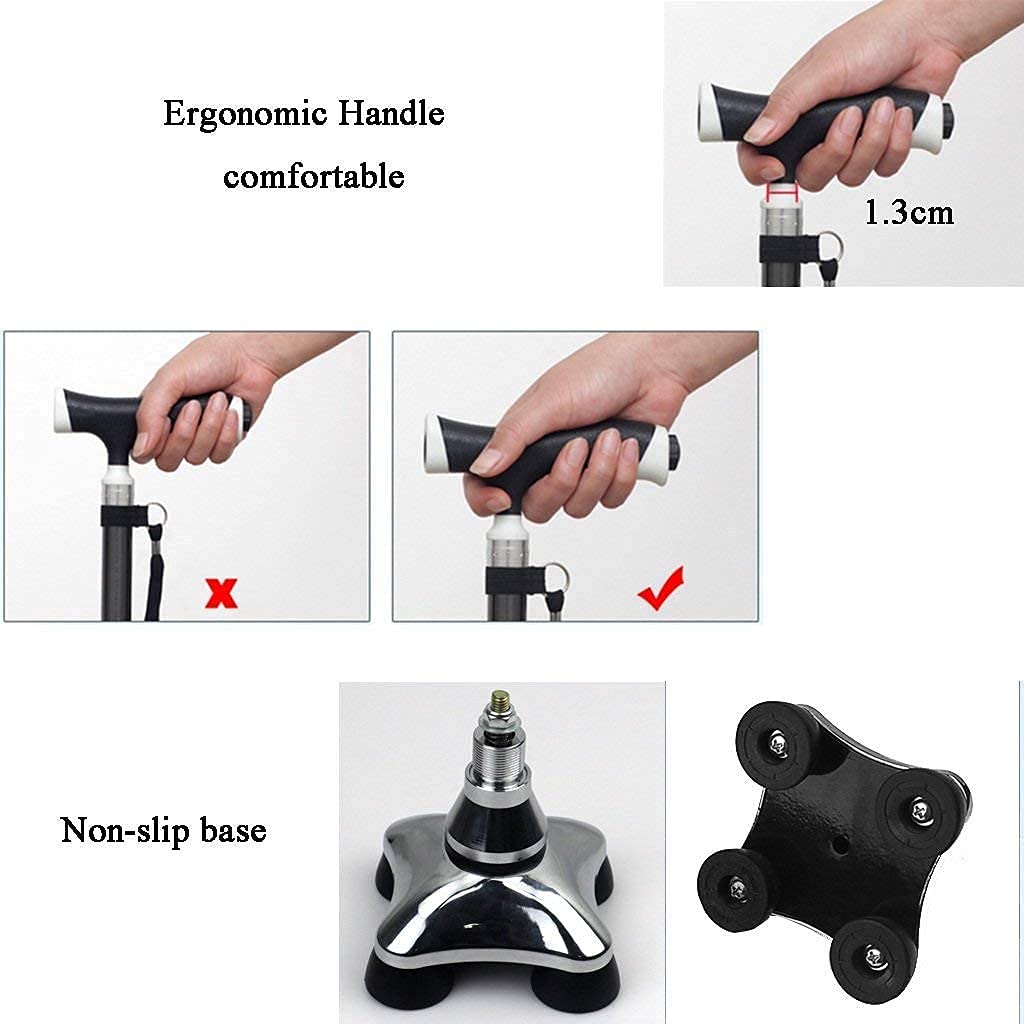 Andadores para Personas Mayores Bastones Bastones con luz LED Muletas de Mango ergonómico 10 Niveles de Altura Ajustable para Hombres o Mujeres Discapacitados y Ancianos Bastón de Movilidad Andador