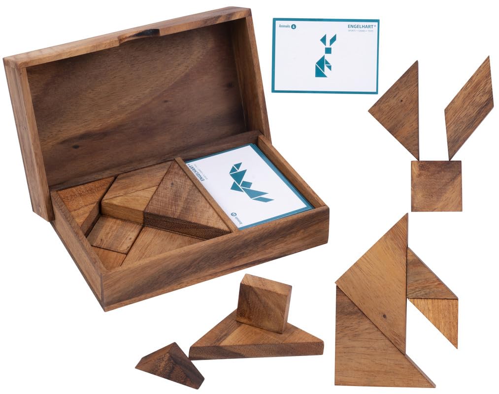 Engelhart - 350103 - Double Tangram Animals Wooden Puzzle - Ecological Wooden Game - 1 and 2 Players - from 4 Years
