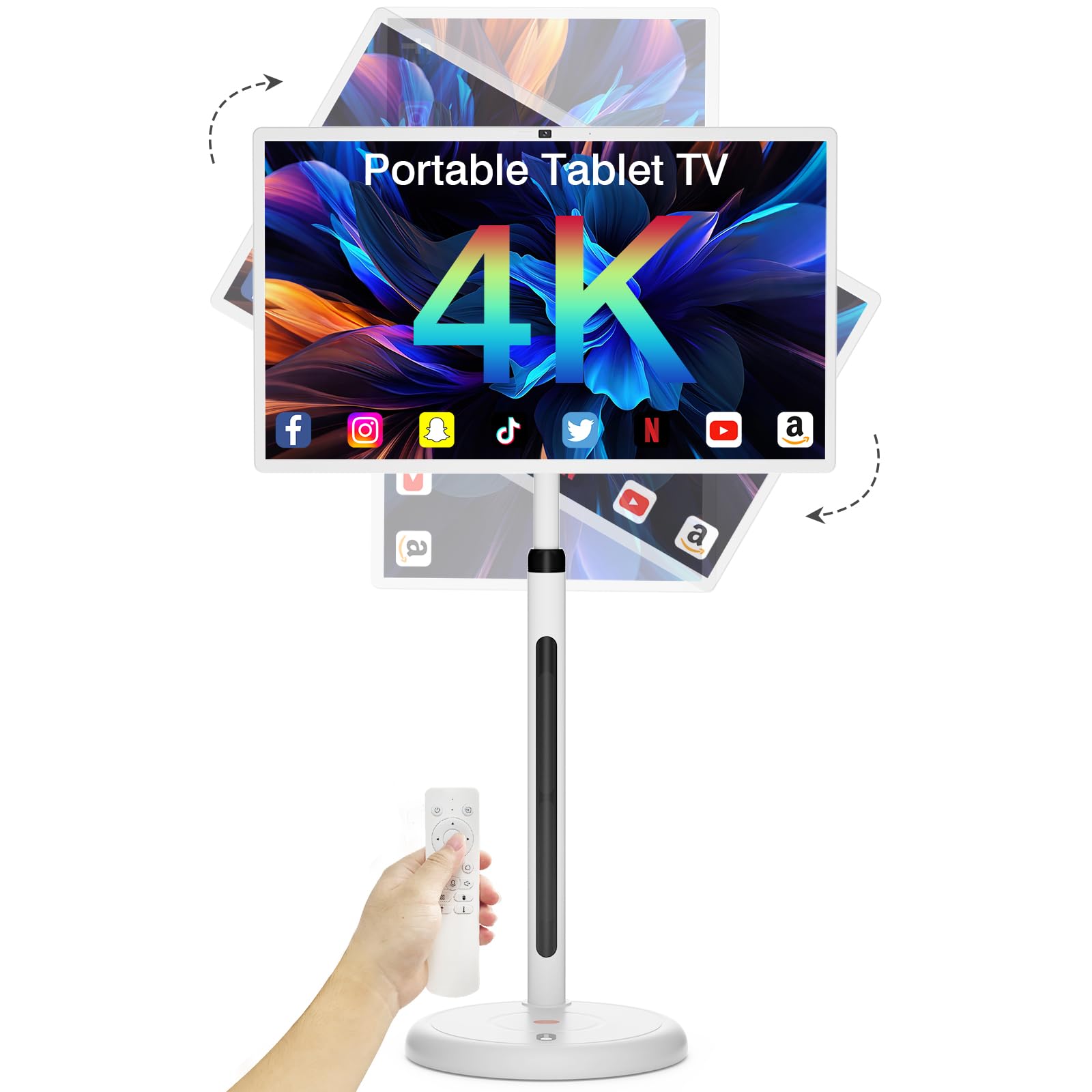 ZONNBOS 1080P Smart Portable TV on Wheelswith Touchscreen Monitor,Built-in (4-6H) Battery, Rolling Tablet TV13MP Camera,Full SwivelRotation, Remote