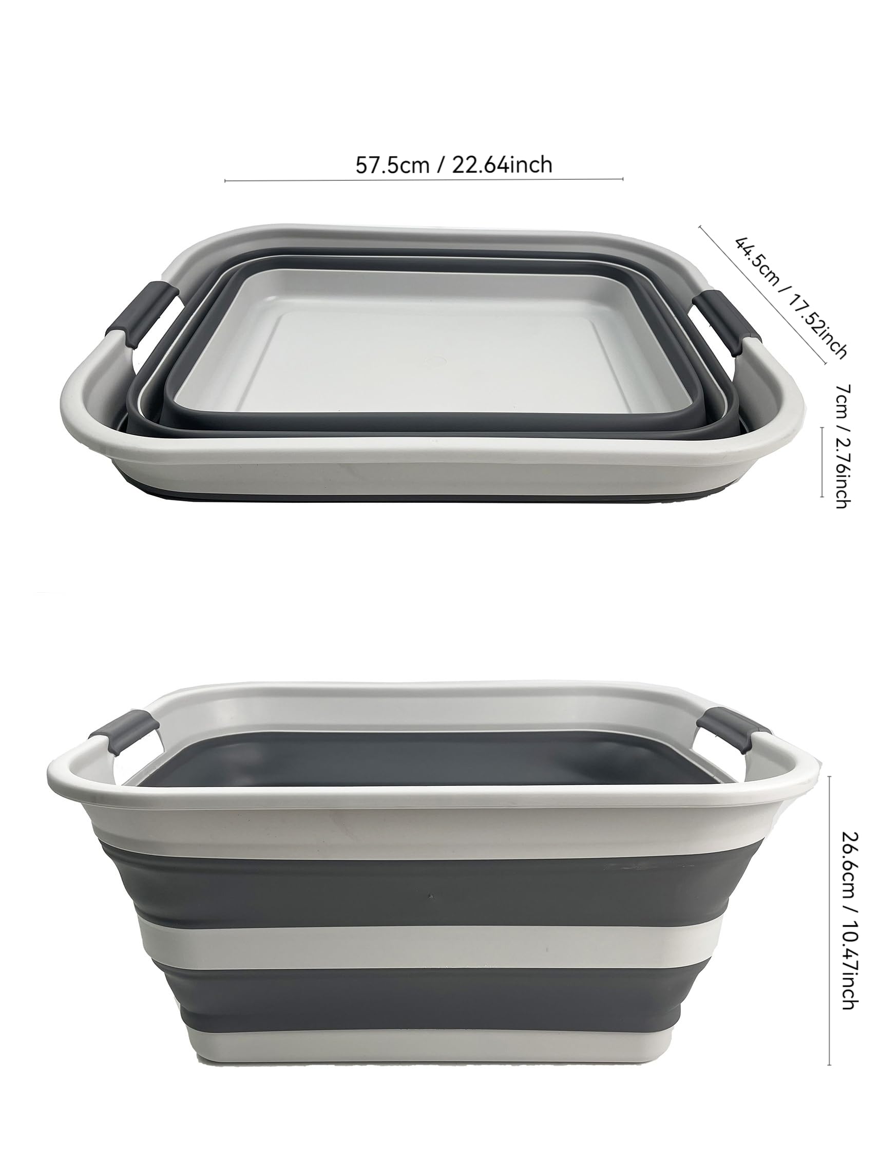SAMMART Zusammenklappbarer Wäschekorb aus Kunststoff mit Griff/Faltbarer Pop-Up-Aufbewahrungskorb – platzsparende Waschwanne/Aufbewahrungsbedarf (Grey/Steel Grey, 42L (Set of 2))