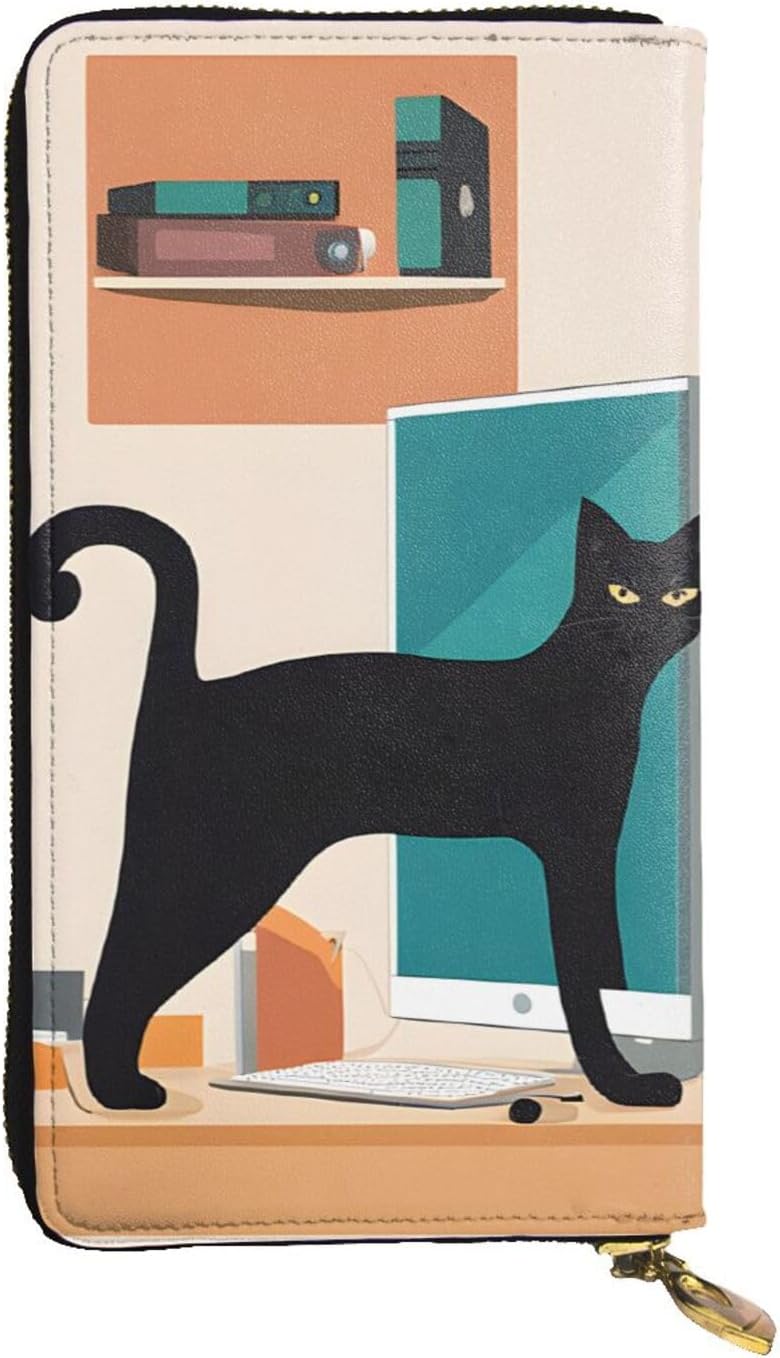 Mid-Century Modern Art Catfull Width Double-Sided Printed Long Wallet Is A Must-Have For Travel, Portable And Easy To Store In One