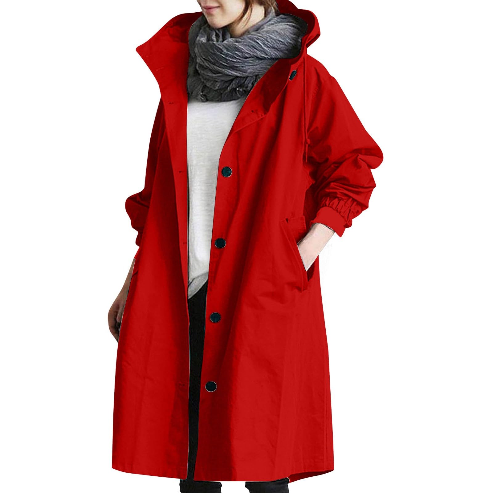 Outwear jacket taille moyenne chic automne à capuche boutons - 5