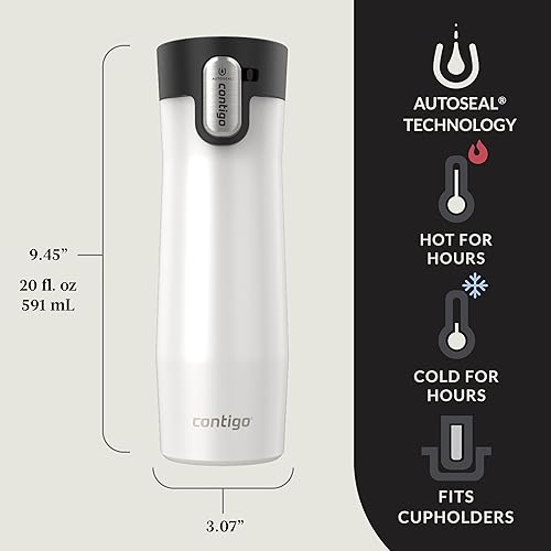 Miniatura 2 de Contigo AUTOSEAL West Loop - Taza de viaje de acero inoxidable aislada al vacío con tapa fácil de limpiar, 20 onzas, paquete de 2 perlas heladas