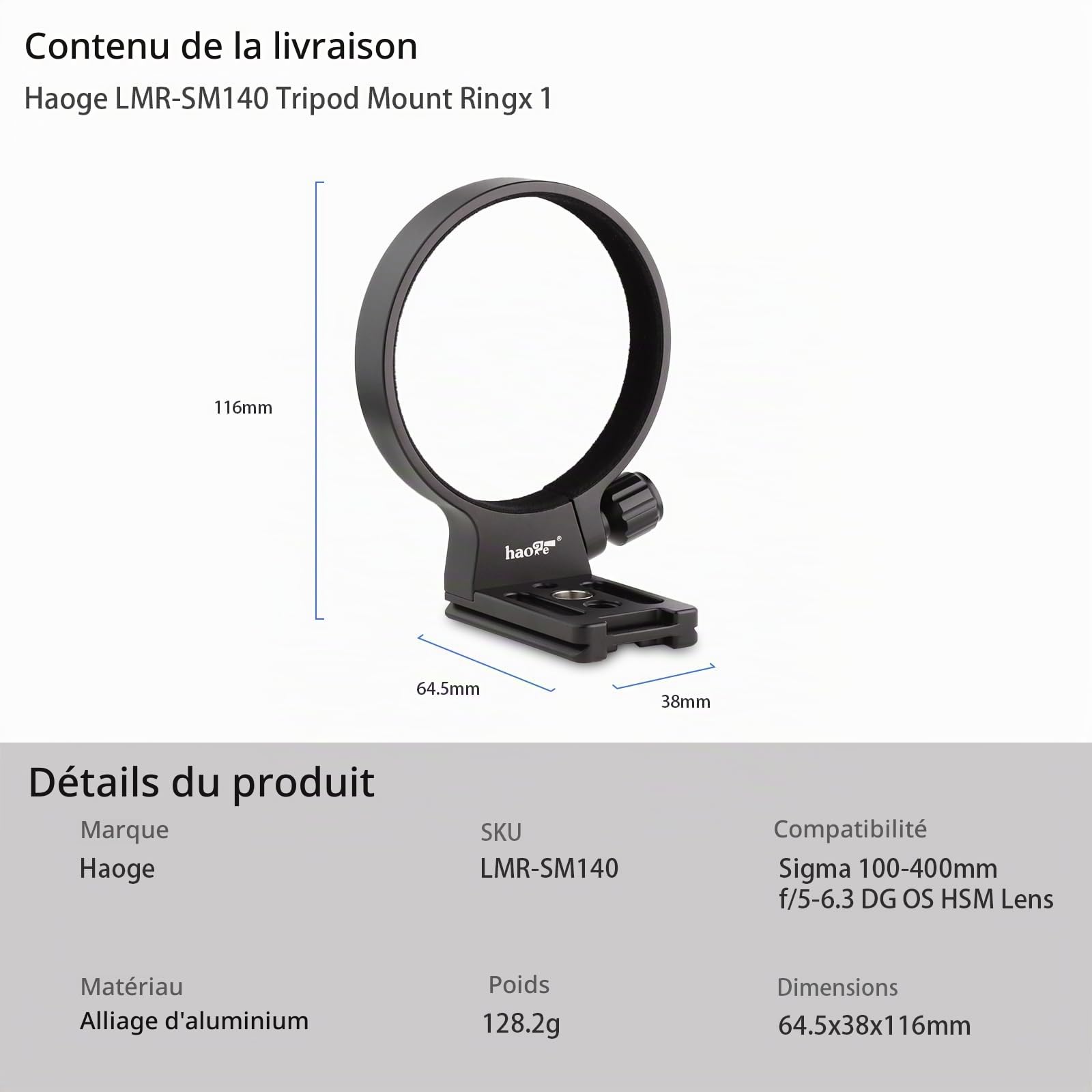 Haoge Collier d'objectif pour Tamron 35–150 mm F/2-2.8 Di III VXD A058 – Pied de support pour trépied, plaque de fixation rapide intégrée de type Arca