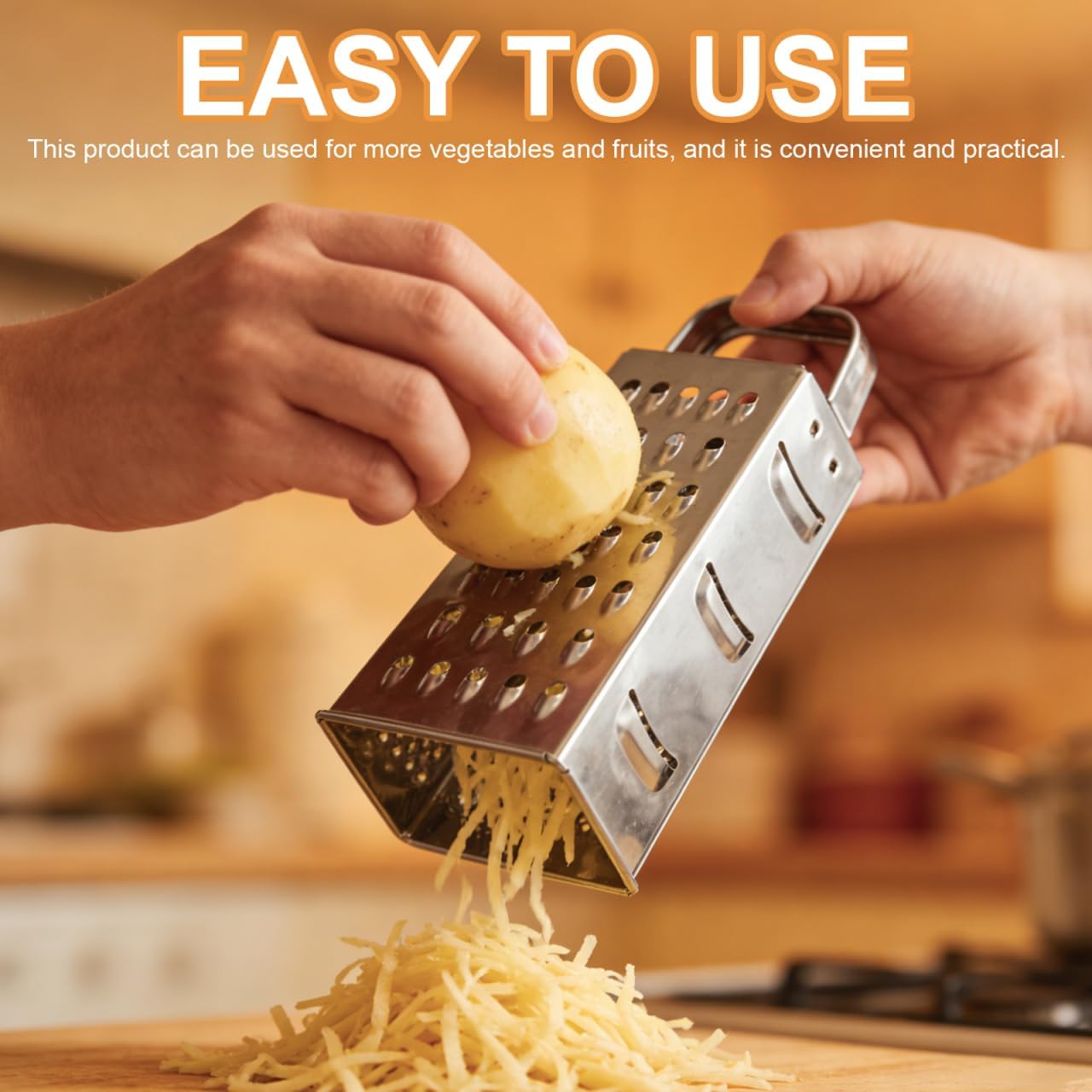 MAGICLULU 8-Inch Box Cheese Grater with Handle - Heavy Duty Stainless Steel 4-Sided Vegetable Slicer, Shredder & Zester, Potato & Citrus - Multipurpose Manual Kitchen Food Tool