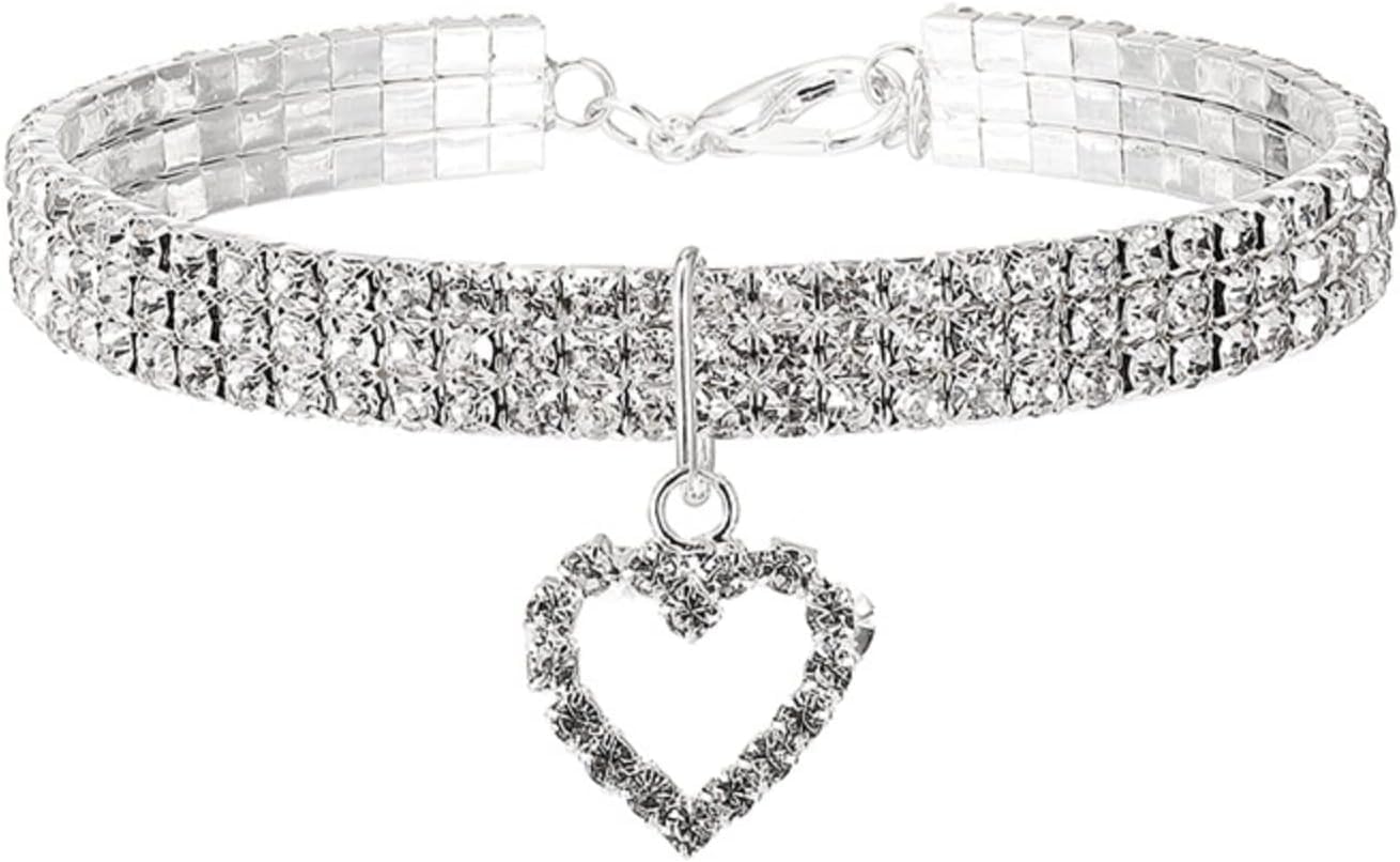 Obroża dla psa, Bling Rhinestones Obroża dla psa z kryształowym sercem i diamentem Regulowana fantazyjna obroża małych, średnich dużych psów, kotów zwierząt domowych(Red,L)