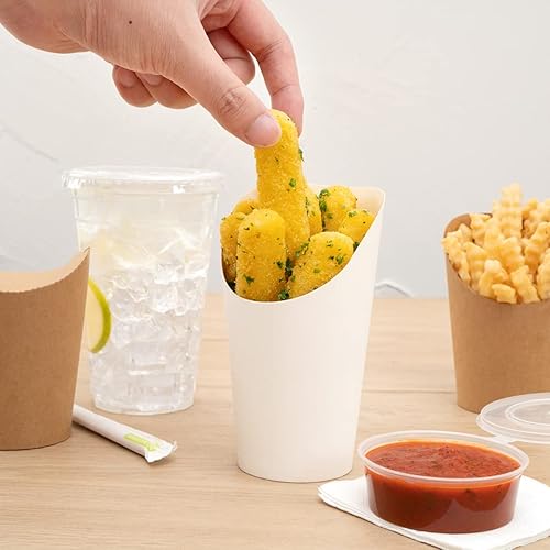 Miniatura 5 de Restaurantware Bio Tek - Recipientes para papas fritas de 16 onzas, 100 tazas desechables de charcutería, diseño inclinado, redondo, de papel