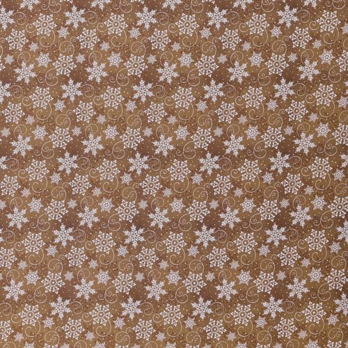 Mook Fabrics New Christmas Cotton Fabric, Snowflakes Gold Cut by The Yard
