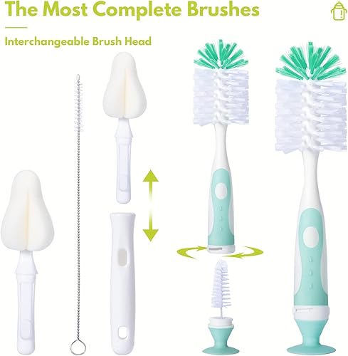 Miniatura 7 de CAREBABYMORE Juego de cepillos para biberones con limpiador de pezones y succión, cepillo de limpieza de 10.2 pulgadas y cepillo de esponja de 6.5