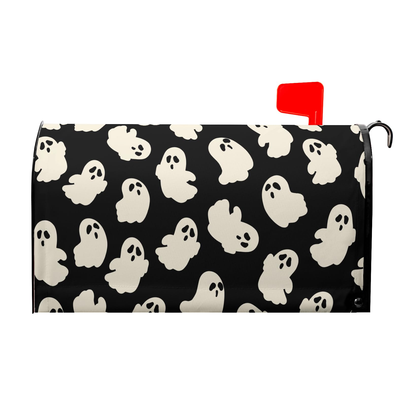 Halloween White Ghost Mailbox Cover Standard Size 25.5x21 Inch Spooky Halloween Mailbox Wraps Magnetic Cute Ghost Mail Box Covers Seasonal Black Post Letter Box Decorations for Home Garden Yard