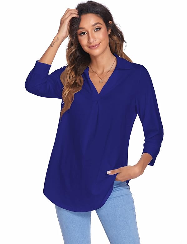 Newchoice Women's Loose Business Casual Tops V Neck 3/4 Sleeve Shirts Soft Comfy Classy Lightweight Work Blouses (Royal Blue, L) by Newchoice - Used condition - Image 5