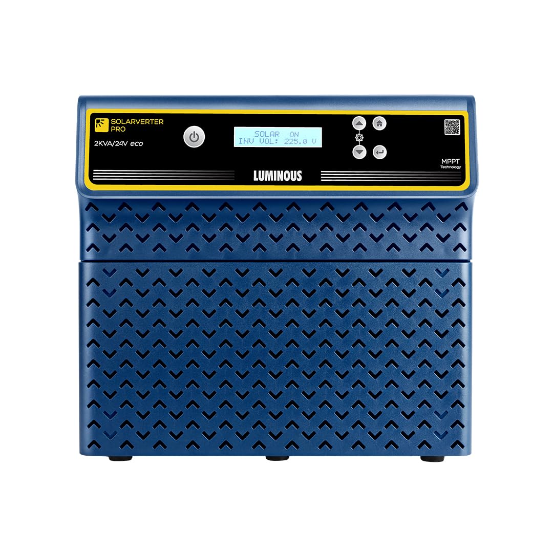 Luminous SOLARVERTER PRO 2KVA ECO – Hybrid Solar Inverter, 24V, Pure Sine Wave, Smart Energy Management, High Efficiency, Ideal for Homes, Shops & Small Businesses