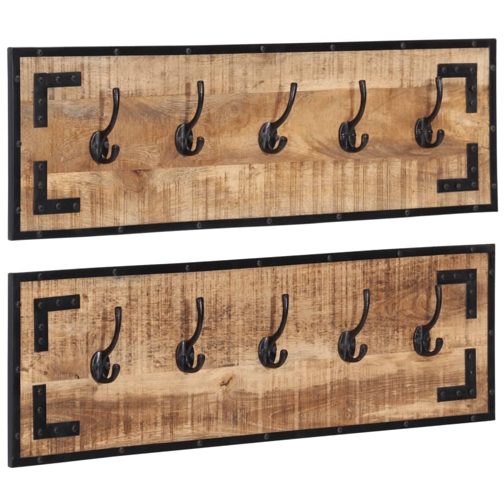Juego de 2 percheros de 80 x 8 x 25 cm de madera maciza de mango con 5 ganchos, diseño industrial