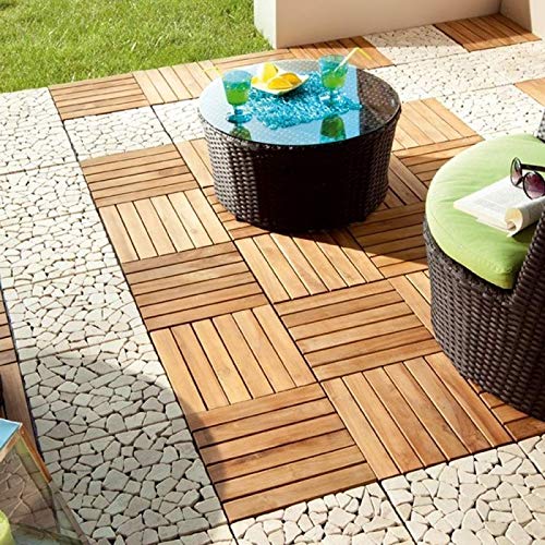 Snap & Go Dalle en Bois Teck Naturel (Lot de 4) - Miel 30 x 30 cm