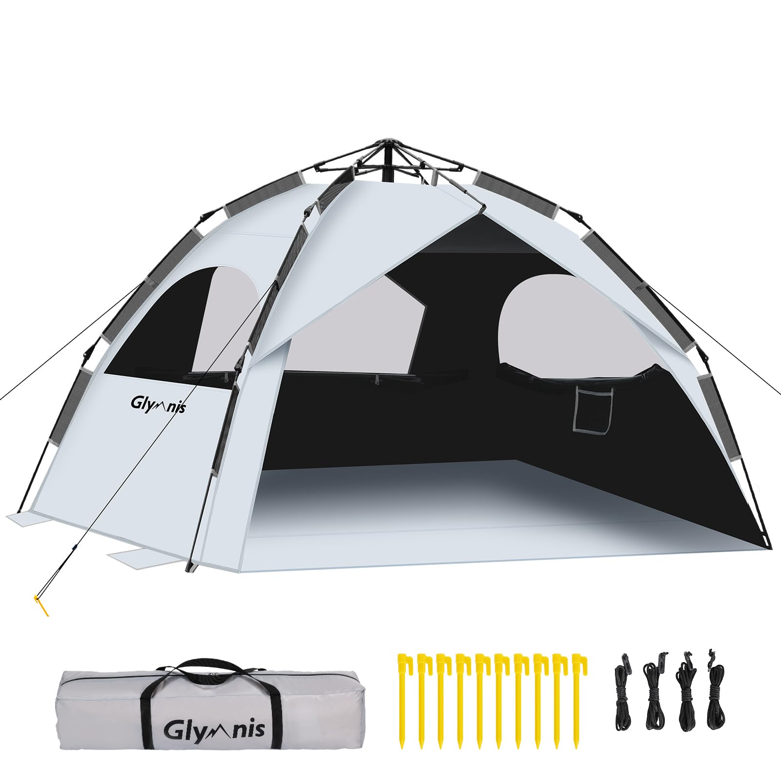 Glymnis Tienda de Playa para 4 – 6 Personas, Carpa de Playa Hidráulica Automática Portátil Protección Solar UPF 50+/80+ Protección UV Ventilación con Bolsa de Transporte para Exteriores Playa Picnic