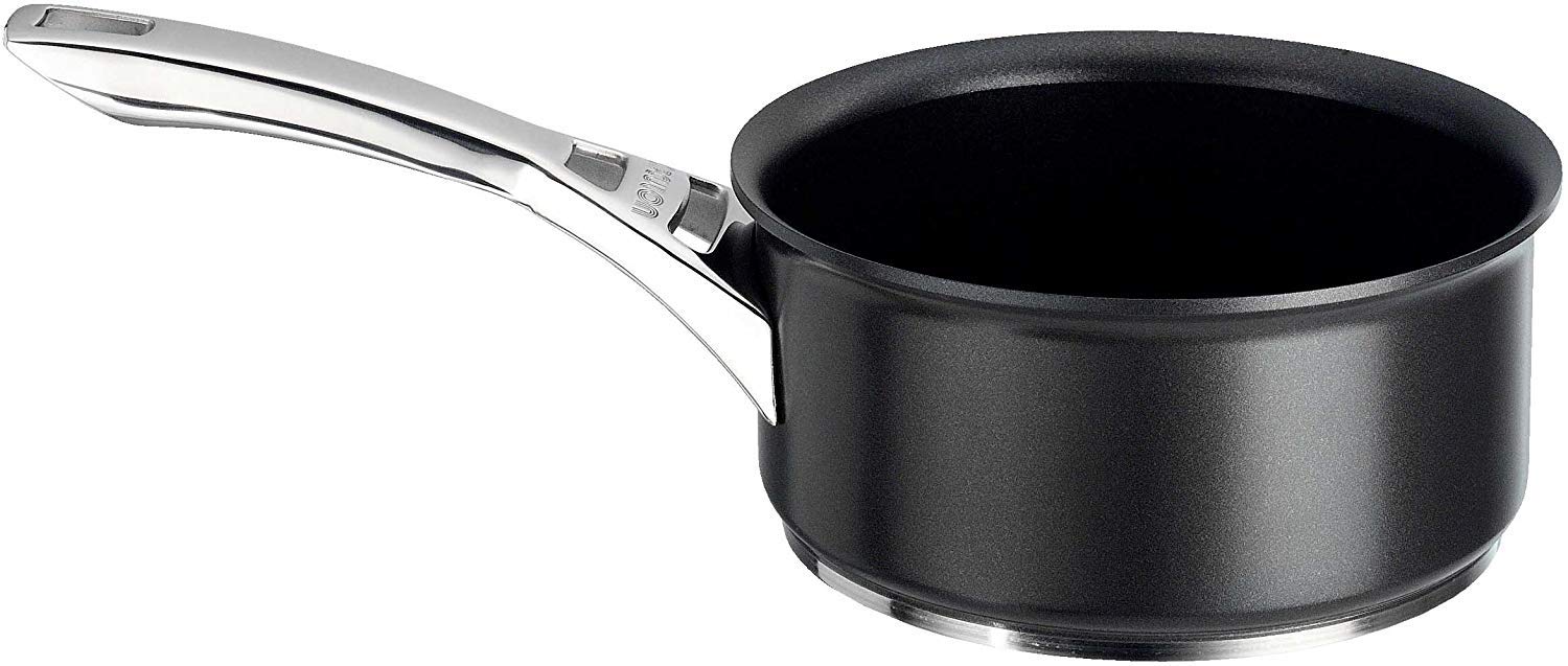 Infinite Milk Pan 16cm 1.4L - Induction Milk Pan Non Stick with Stainless Steel Base & Handles, Premium Dishwasher Safe, Heavy Gauge Hard Anodised Cookware, Black Milk Saucepan