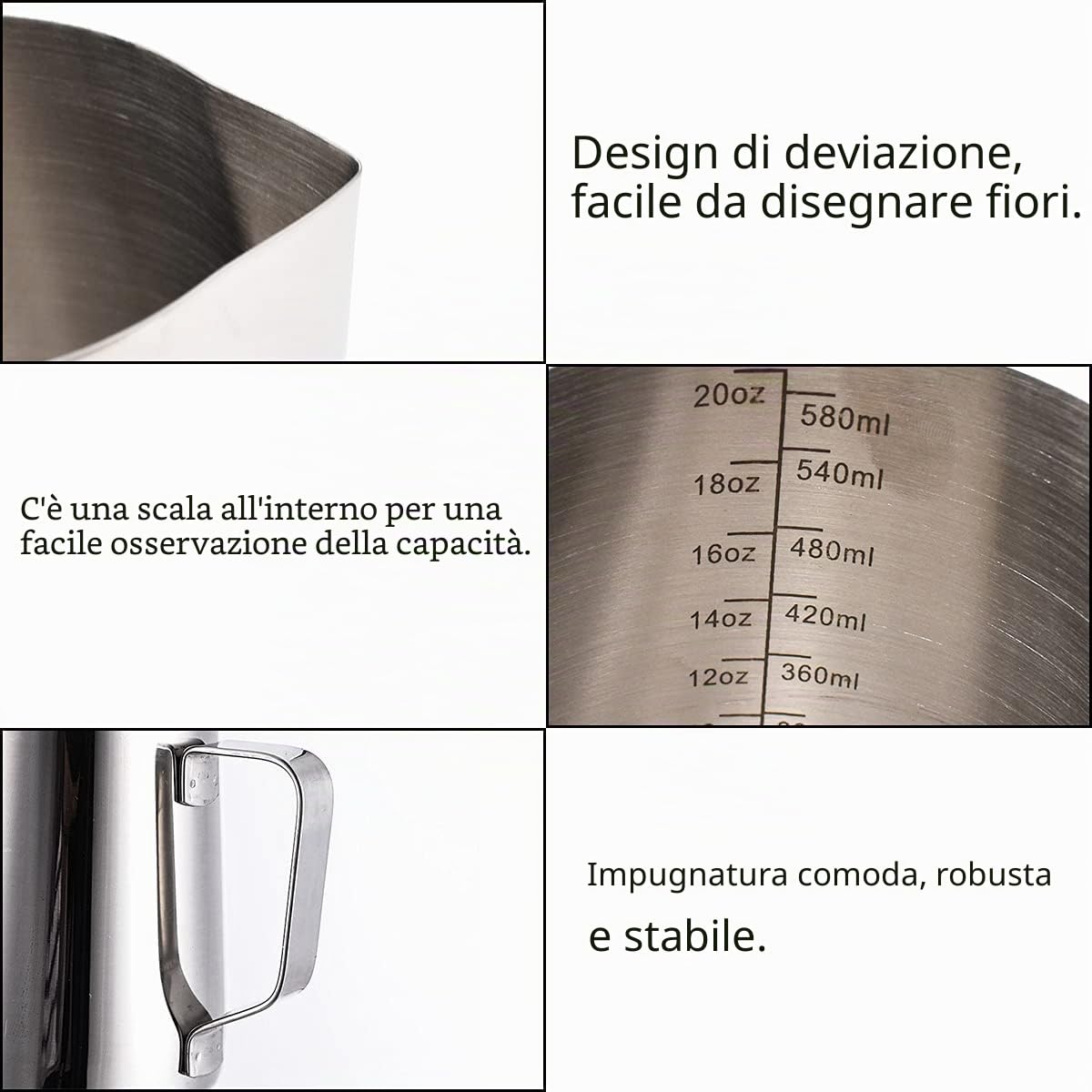 Bricco per Latte in Acciaio Inox,Tianher 2 Pezzi Bricco Latte Schiumatore Schiuma Brocca Tazza 350ml 600ml con Misurazione della Temperatura Latte Art Penna Lattiera per Cappuccino (argenteo)