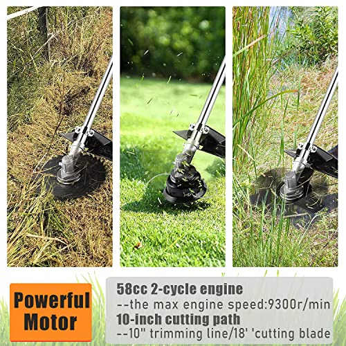 58Cc String Trimmer, 2-Cycle Gas Weed Eater Straight Shaft, 4 In 1 Cordless Weed Wacker Gas Powered, Brush Cutter With 4 Detachable Heads For Lawn/Garden Care (Orange) #TOP1