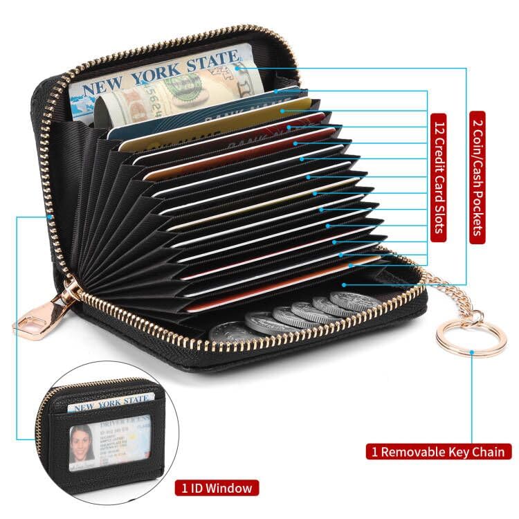Image of SENDEFN Leather Credit Card Holder for Women RFID Blocking Keychain Wallet Small Accordion Cases with ID Window