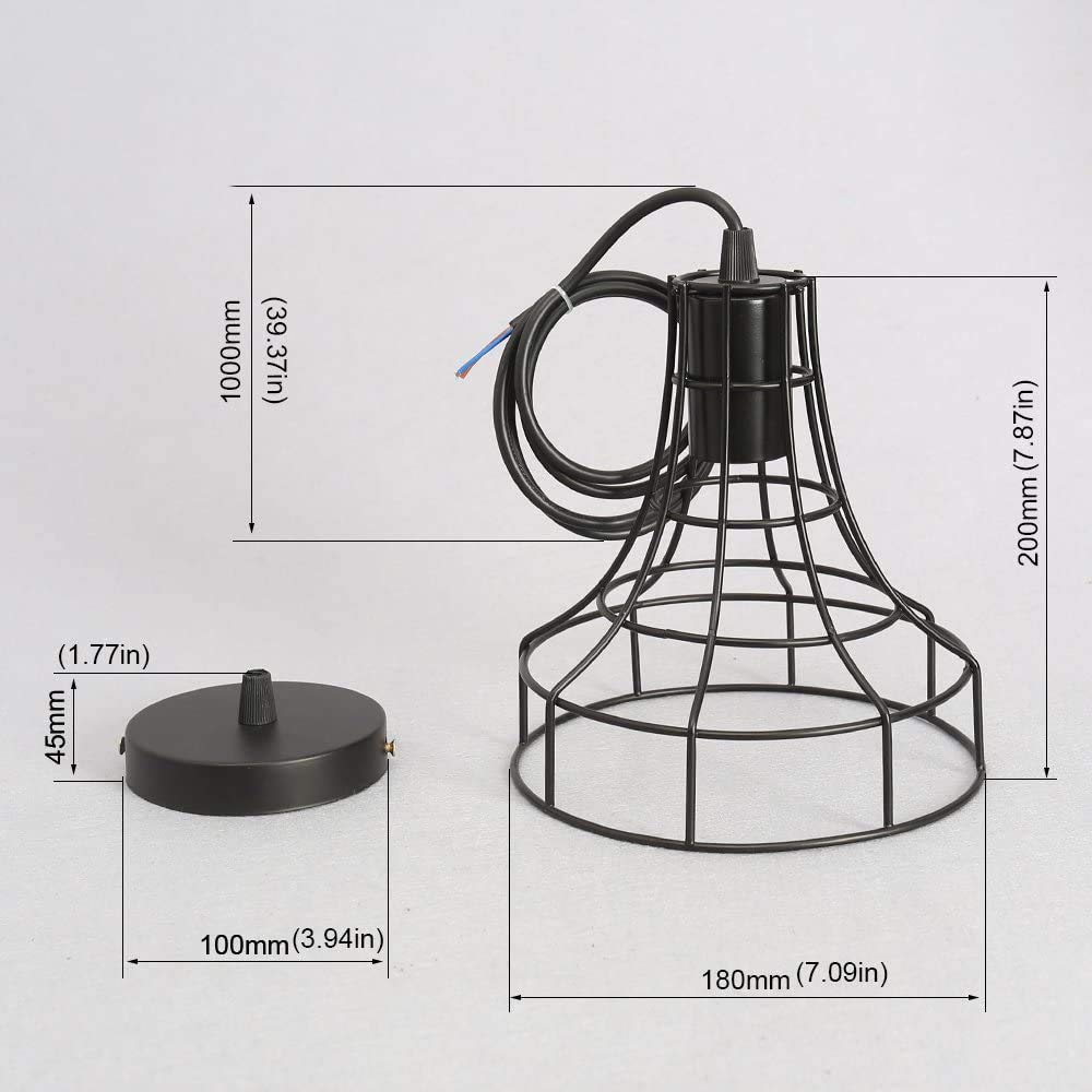 Lámparas de araña Forma Jaula Metal Vintage Iluminación de Techo Ajustable Estilo Loft Industrial Retro -Negro (E)
