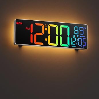 HAITANG 11 Inch Large Digital Wall Clock for Living Room, Remote Control, Dual Alarm, 8 RGB Colours, Large LED Display, Autom