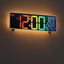 Large 10.5" Digital Wall Clock for Living Room Remote Control Dual Alarm 8 RGB Colors Large LED Display Automatic Brightness Date Daylight Time Automatic Temperature