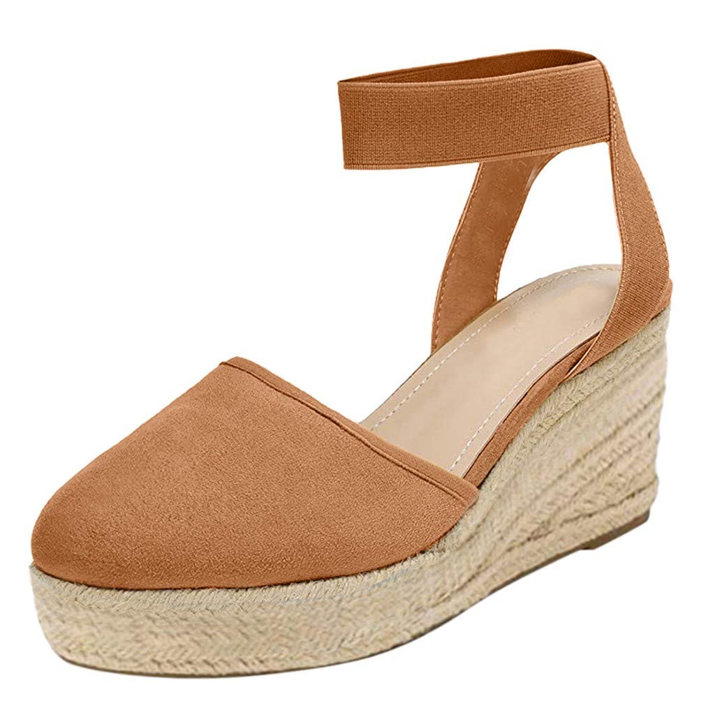 Zeppa Donna Estiva Donne Elastic Ankle Strap Confortevole Breathable Weaving Shoes Sandals Scarpe Chiuse Estive Eleganti Sandali Bassi Neri Con Tacco 34 Women Per Alluce Valgo Plateau