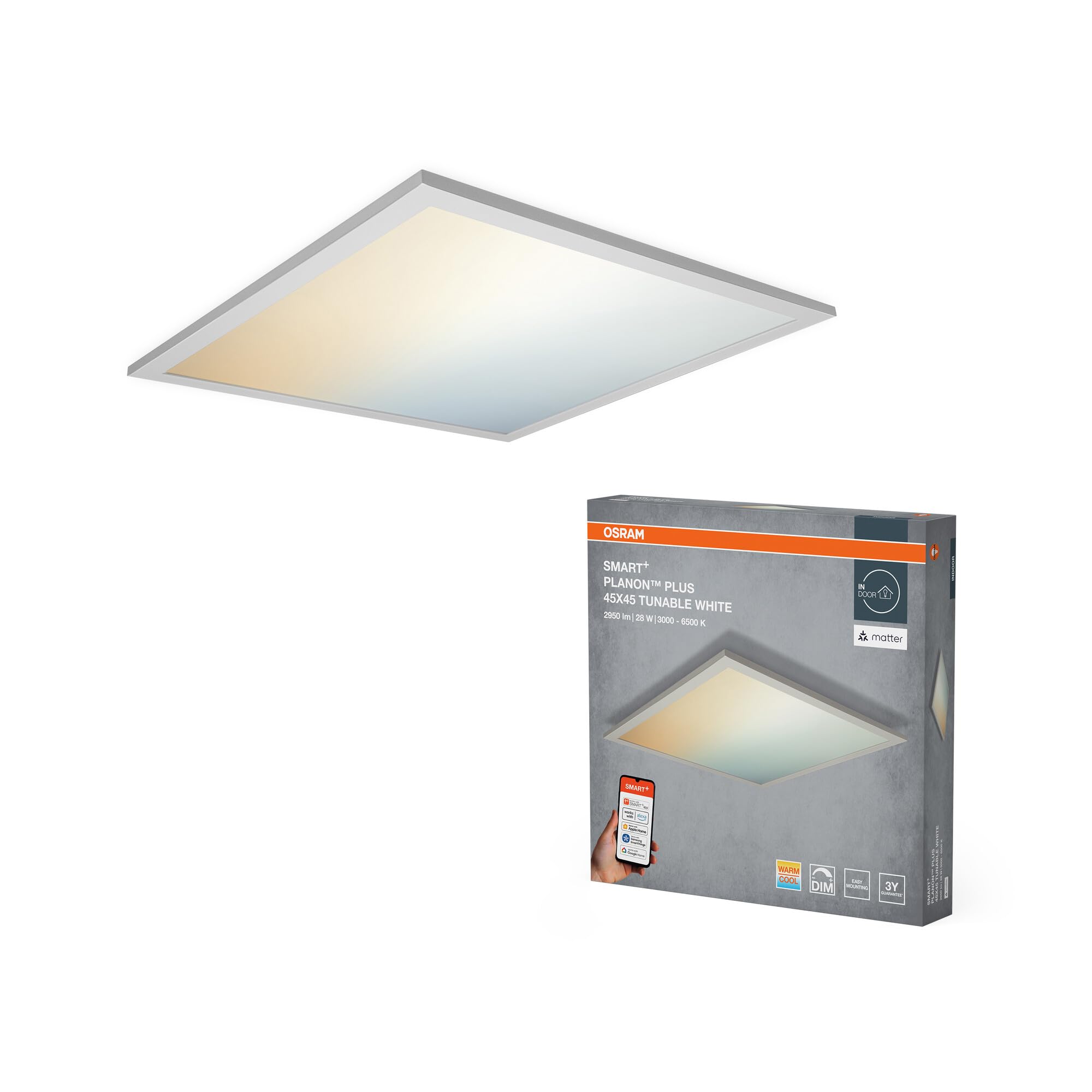 Osram SMART+ Matter Planon Plus LED Panel Tunable White, 450x450mm, 28W, 2000lm, 3000-6500K, Matter WLAN