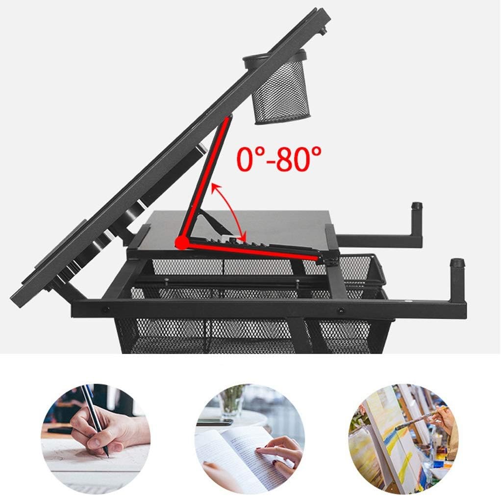 Height Adjustable Drafting Table with Storage Large Art Desk for Home Office Craft Table Tiltable Drawing Desk