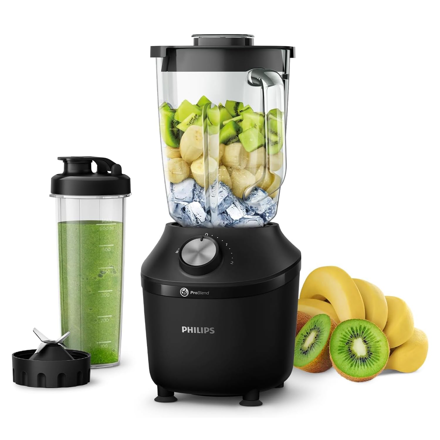 Philips 3000 Serisi ProBlend Crush Teknolojili Blender - 600 W Güç, 2 L Cam Sürahi, 2 Hız + Pulse, Titreşim Önleyici Taban, Siyah (HR2291/41)