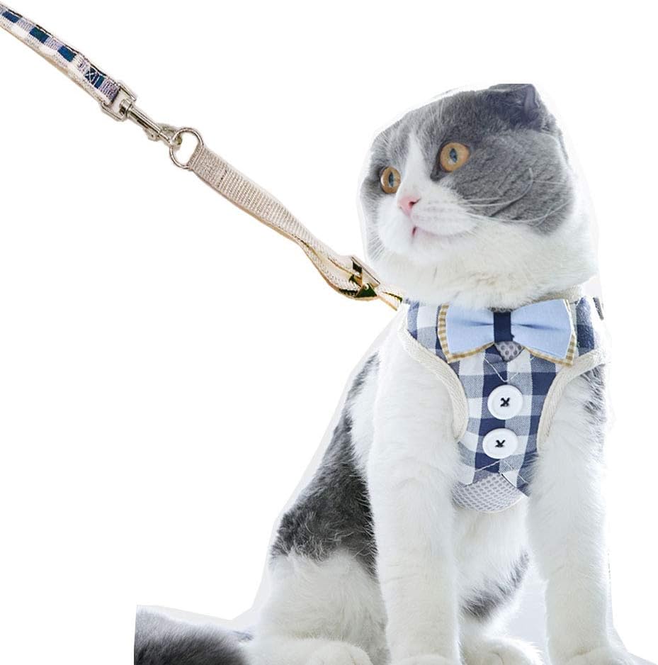 Bello Luna Escape Proof Cat Harness and Leash, Classic Plaid Adjustable Cat Walking Jackets - S