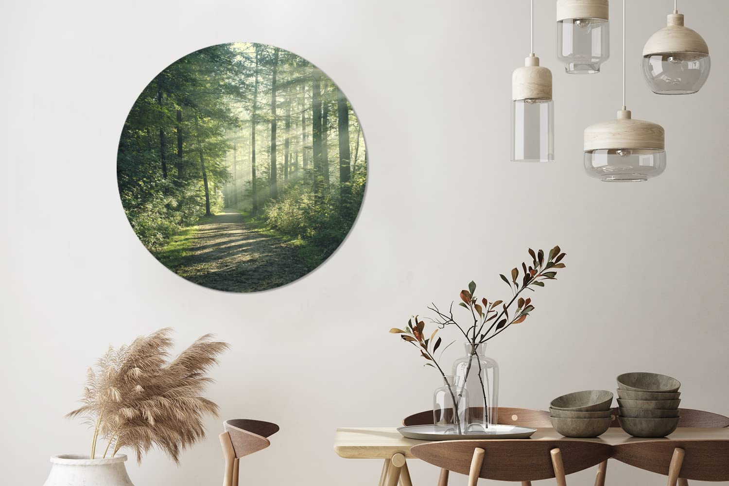 MuchoWow Wandbild Rund Wanddeko Deko Wohnzimmer Bilder 90x90 cm Wald - Licht - Weg