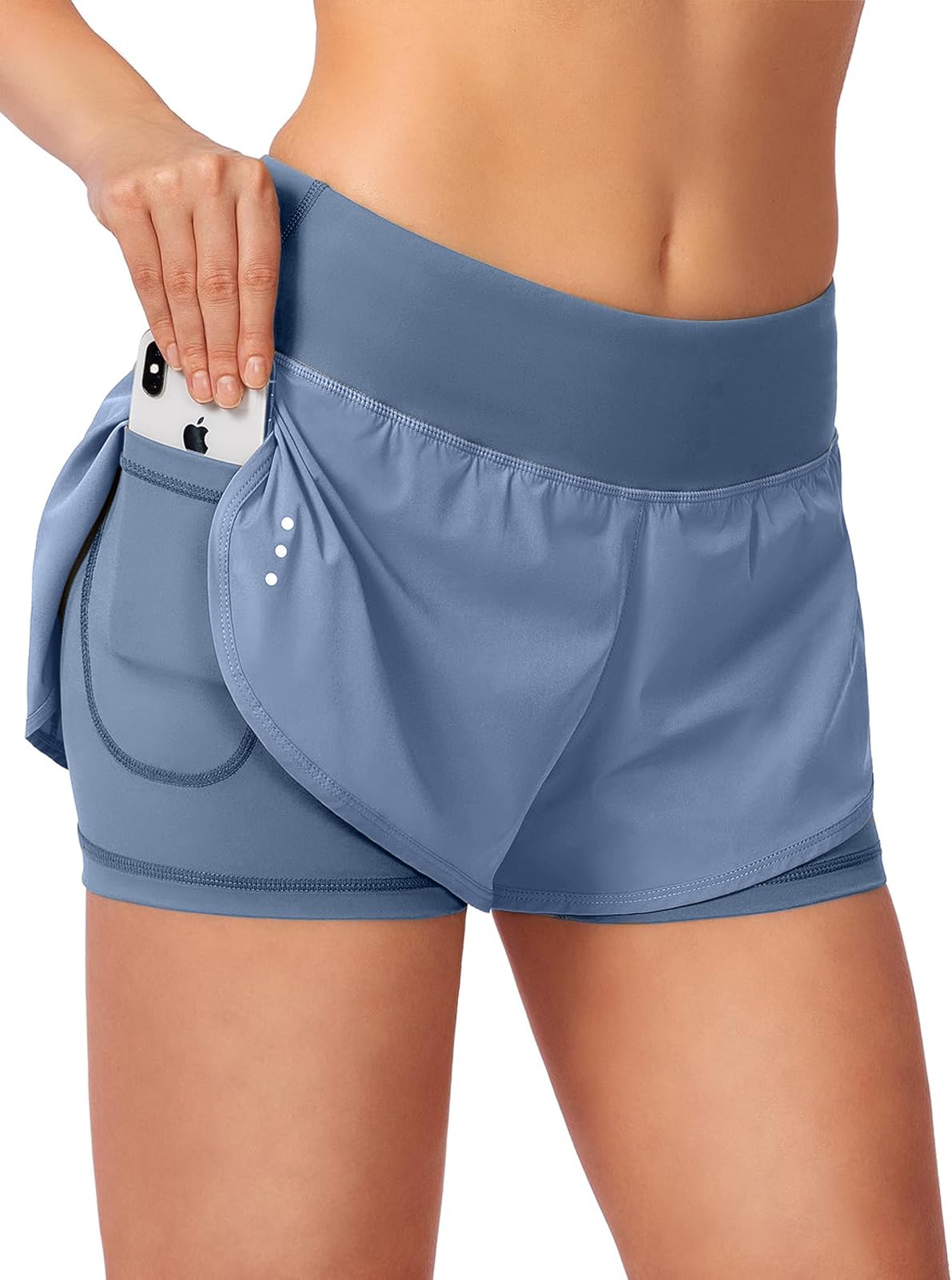 Blooshow Sport Shorts Damen Sommer Sporthose Damen Kurz Hose 2 in 1 Laufshorts Schnelltrocknend Running Gym Training Fitness Yoga Jogging Shorts mit Taschen
