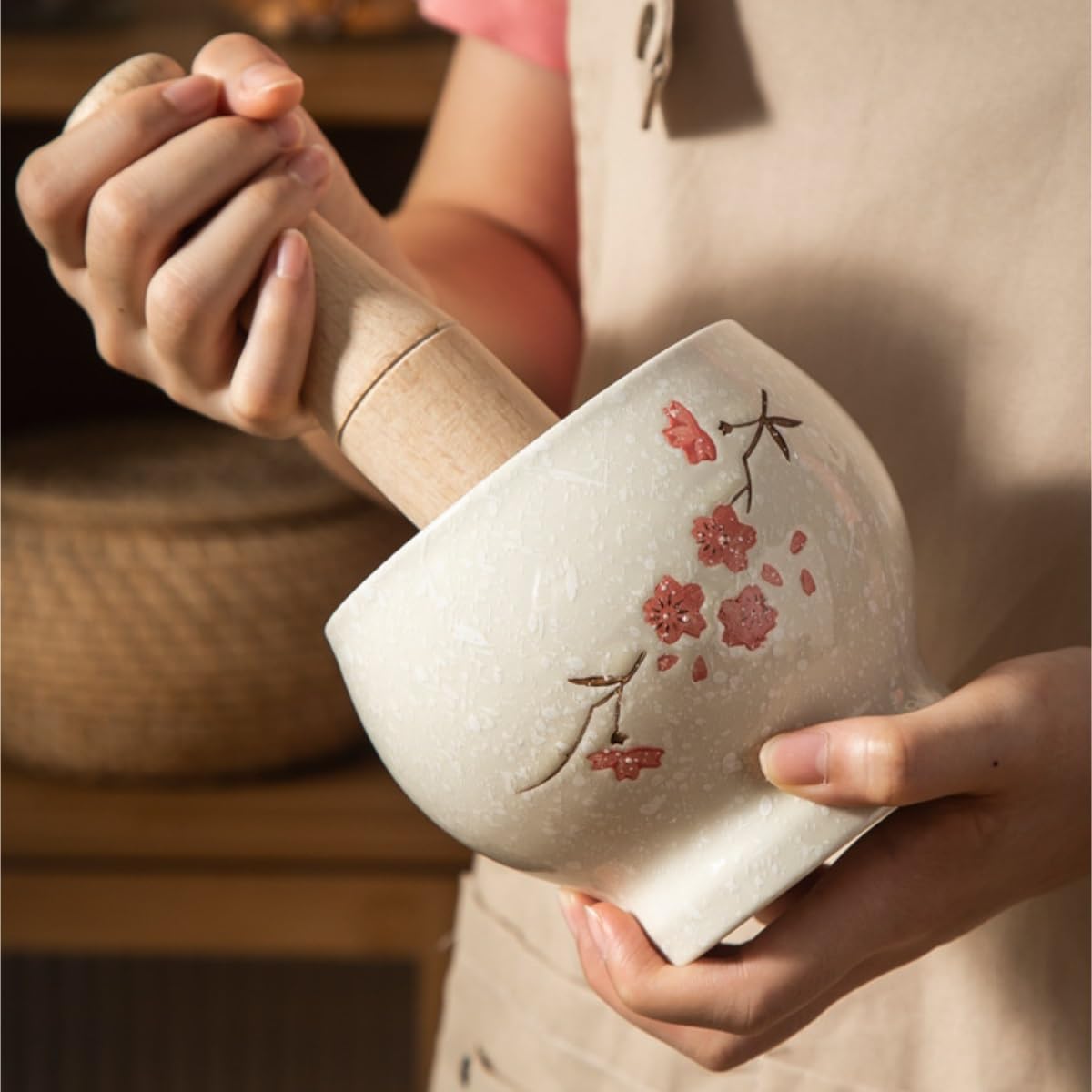 Zestaw Moździerza Tłuczka Ceramiczny Tłuczek Do Czosnku, Kuchenny Rozdrabniacz, Domowy Młynek, Zestaw Moździerzy Kuchenny(Rot)