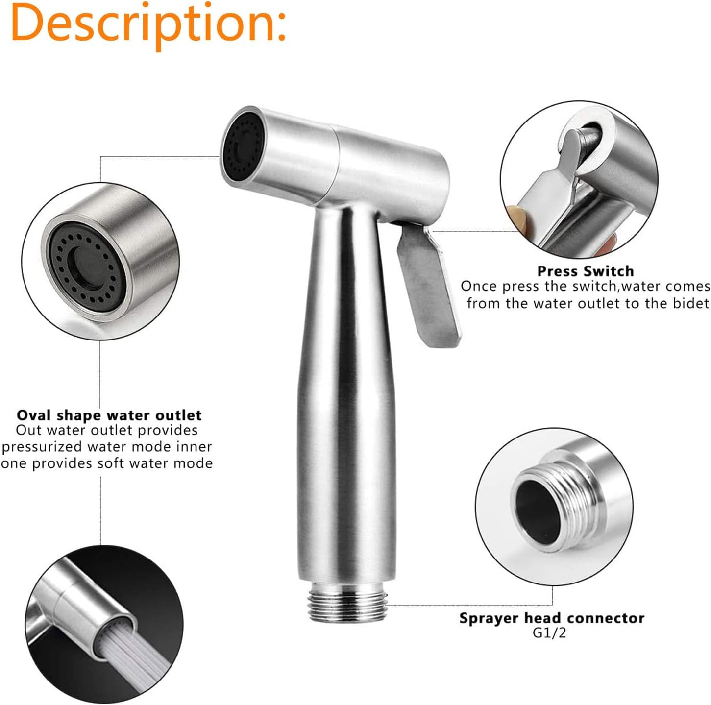 Soffione doccia bidet a mano Acciaio inossidabile WC spruzzatore ugello
