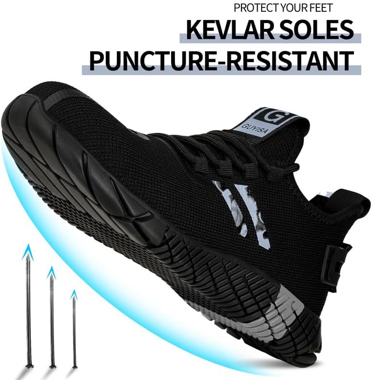 Miniatura 3 de KGJIANDA Zapatos de trabajo con punta de acero para hombres, zapatos de trabajo para mujeres, zapatos indestructibles de seguridad, zapatos de punta