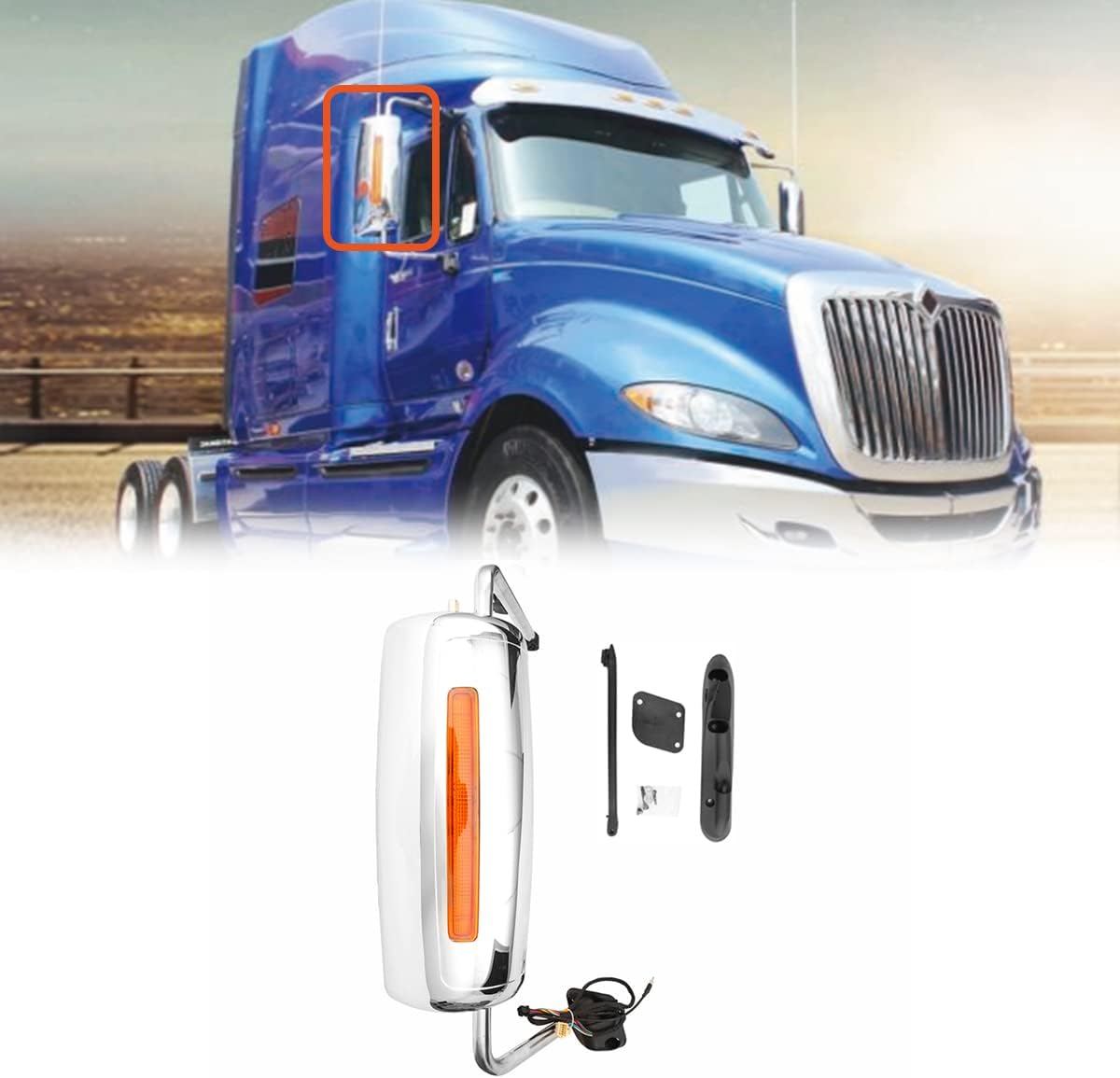 Door Mirror for INTERNATIONAL PROSTAR, Passenger Side Chrome Heated Motorized Door Mirror Assembly SEPEY for 2002-2018 International Prostar Lonestar, Right (SP9701E-R)