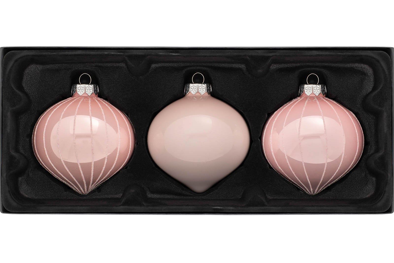 WeRChristmas Glass Christmas Tree Onion Baubles, Baby Pink, 11 cm