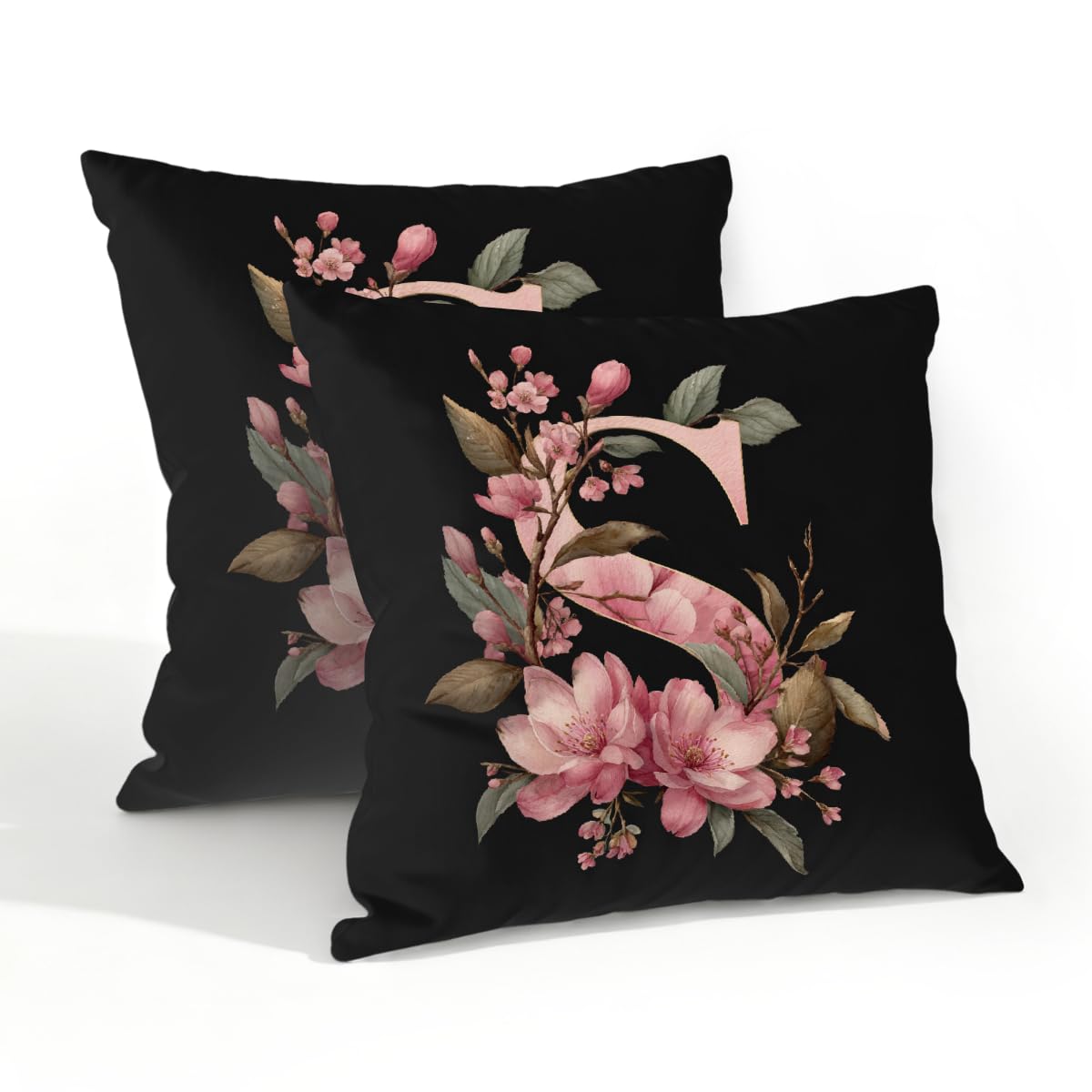 Outdoor Pillow Covers Waterproof Pillowcases 20x20in Set of 2 Botanical Floral Letter S Decorative Throw Cushion Case for Couch Sofa Garden Patio Furniture