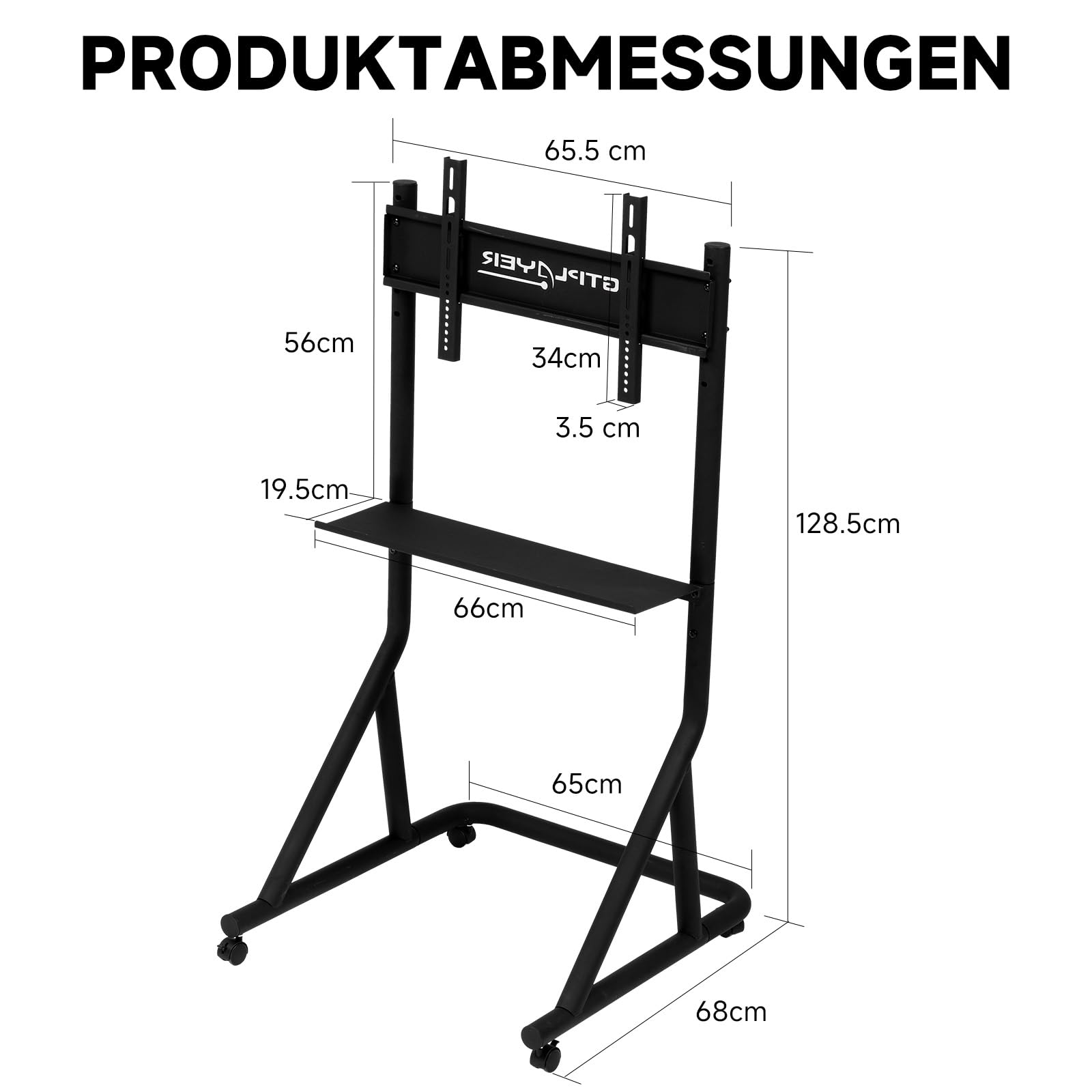 GTPLAYER Rennsimulator Monitorhalterung höhenverstellbar mit Rollen für 32-65 Zoll Fernseher & Monitor, Racing Simulator Monitorständer Einzelbildschirm Halterung für Sim Racing Cockpit
