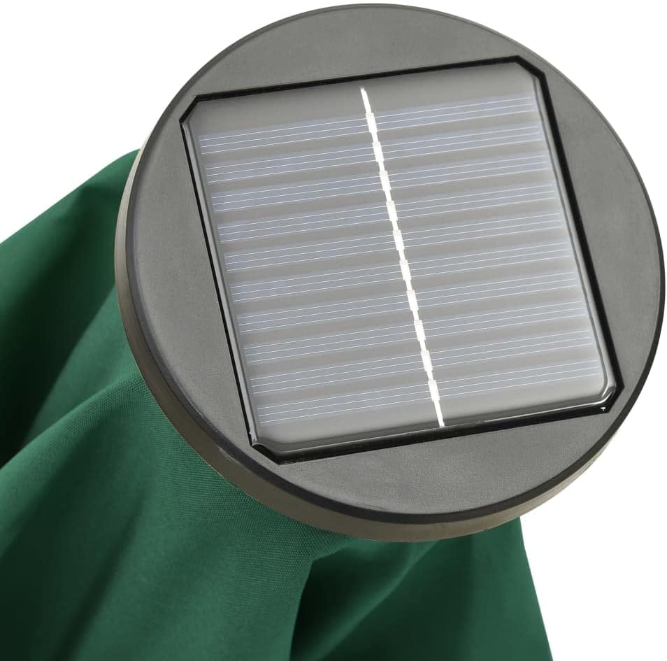 Top view of the solar panel on the parasol canopy.