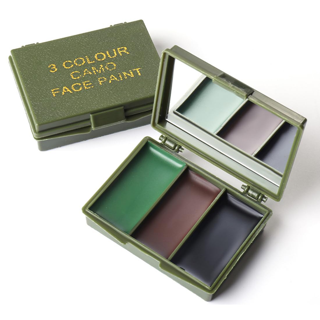 1Pcs Pintura Facial de Camuflaje, Pintura Militar para Mimetización con Espejo Incorporado, Pintura para Cara de las Fuerzas Armadas, para Caza en la Naturaleza (Marrón/Verde/Negro)