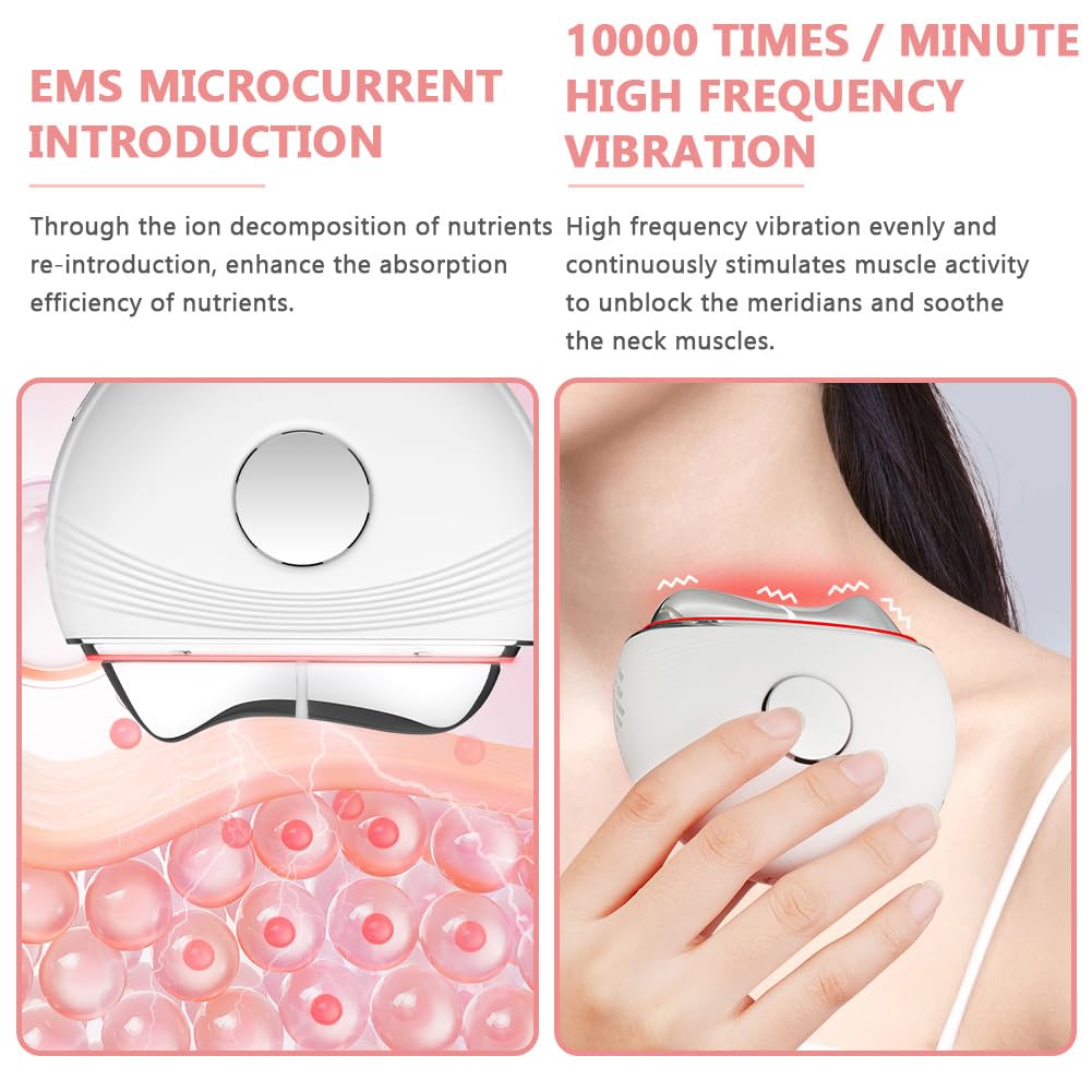 Dispositivo di Bellezza Antirughe, Strumenti Gua Sha per il Viso con Vibrazione e Calore, Massaggiatore Viso con Luce Rossa Blu viola, Guasha Viso per Antirughe Antietà, Lifting Viso