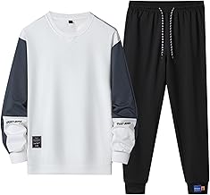 ANONIE Men's Jersey Top and Bottom Set, Large Size, Sweatshirt, Autumn Clothing, Spring Clothing, Long Sleeve, Faux Layered, Sportswear, Casual