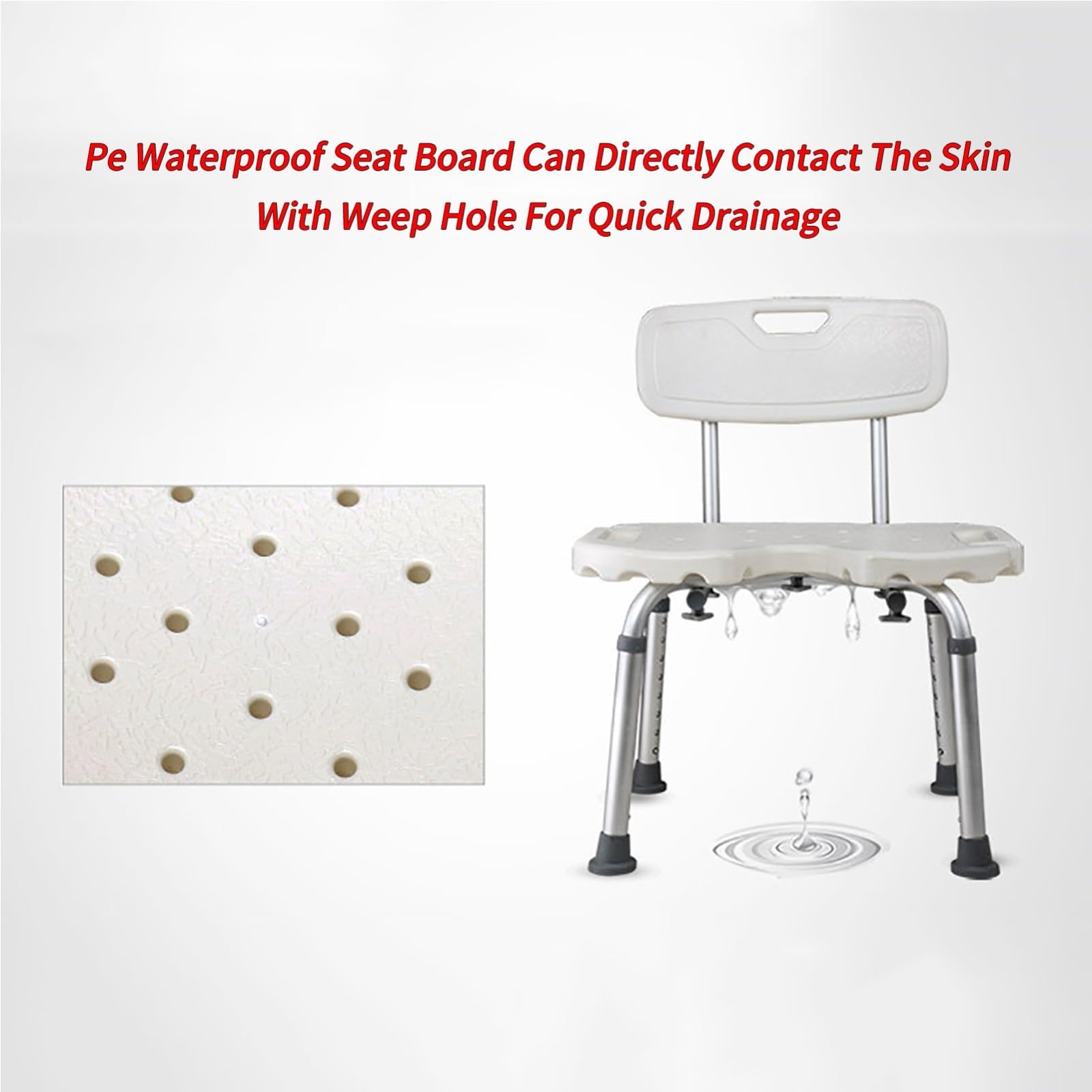 Silla De Ducha para Ancianos, Taburete De Ducha De Aluminio Antideslizante Regulable En Altura con Respaldo Y Reposabrazos, Asiento De Ducha para Ancianos Y Discapacitados, 136 Kg