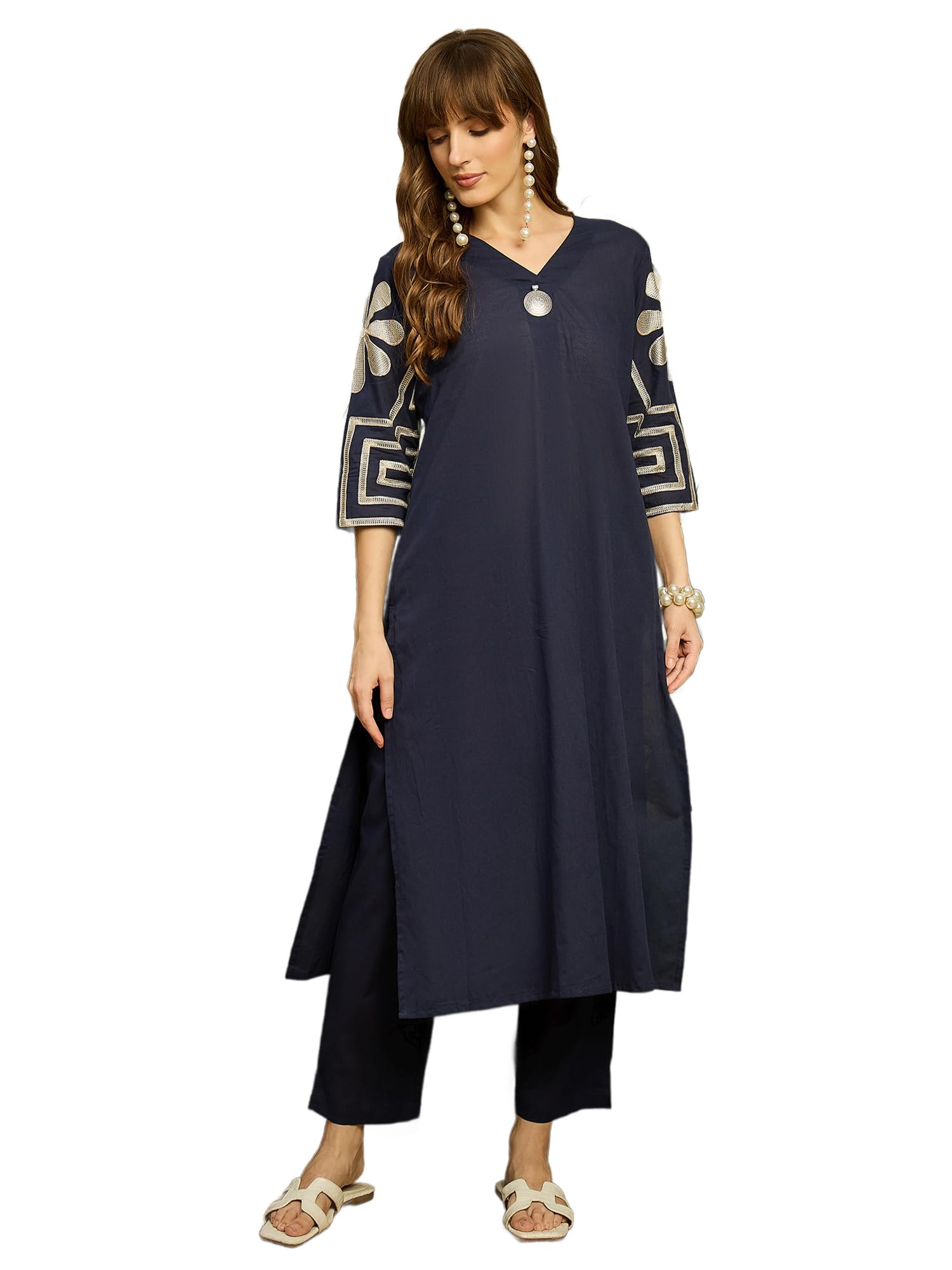 Women's's Pure Cotton Embroidered Kurta Women | Floral Neck & Hem Embroidery | Cotton Kurta Women |-image-15