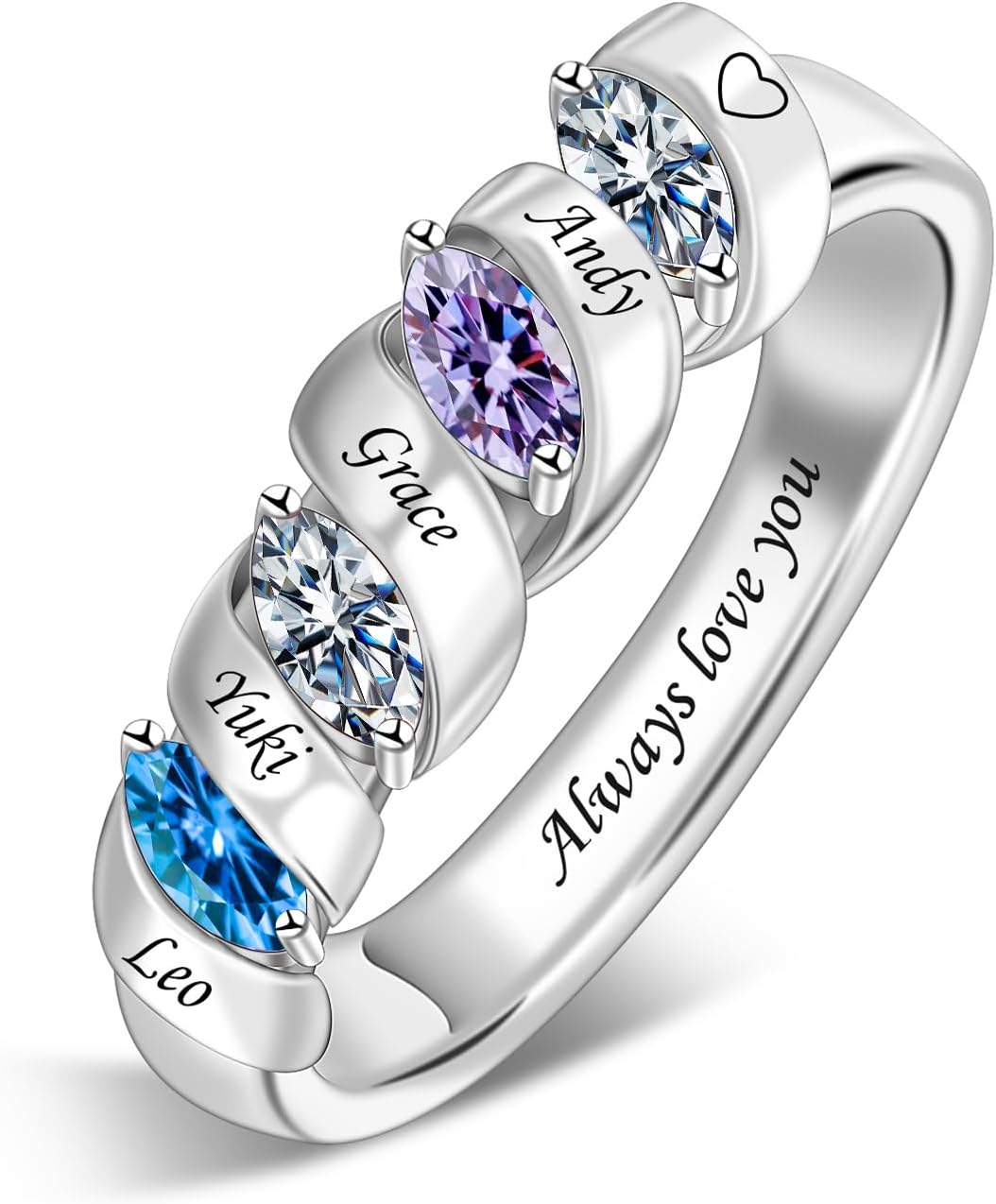 BAUMA AUTO Personalized 1-6 Birthstone Rings Family Mothers Ring Custom Engraved Name Rings for Women Grandma Mom Daughter
