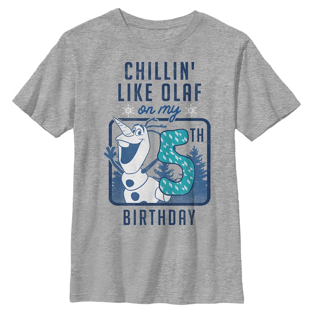 Disney Frozen Olaf Birthday 5 Boy's Crew Tee, Athletic Heather, Large