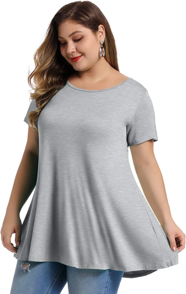 MONNURO Womens Plus Size Short Sleeve Swing Tunic Tops Casual Loose Fit Flare Basic T-Shirts - Image 3