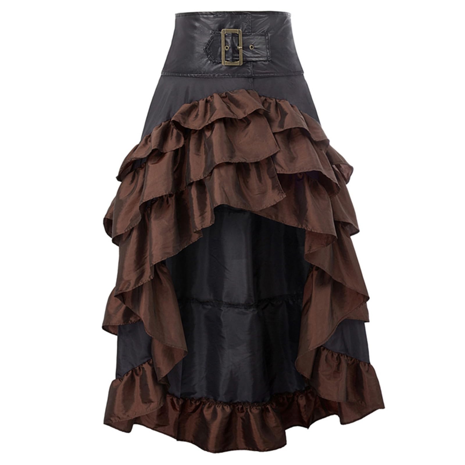 Womens Halloween Gothic Steampunk Skirt Renaissance Style High-Low Belted Skirts Retro Victorian Skirt Costume (Brown, 3XL)